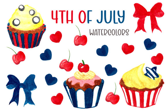 4th of July Clipart Watercolor Illustrations