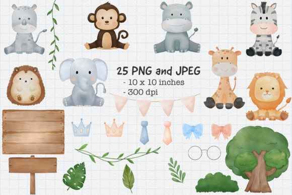 Animal Safari Watercolor Clipart and Illustrations