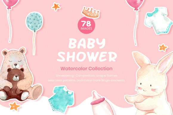 Baby Shower, Cute Animals Watercolor Illustrations