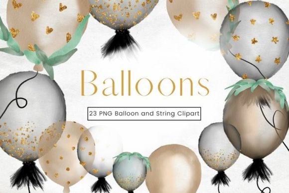 Beige and Black Watercolour Balloon Illustrations