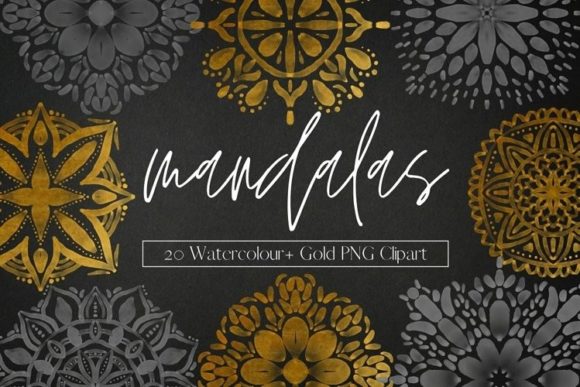 Black and Gold Watercolour Mandala Illustrations
