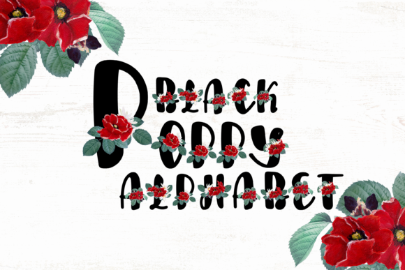 Black Watercolor Poppy Alphabet and Illustrations
