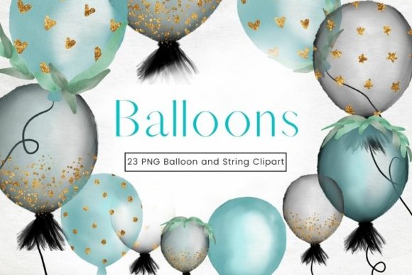 Blue and Black Watercolour Balloon