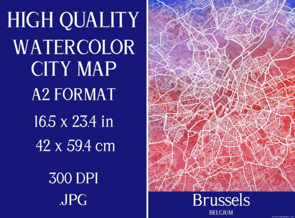 Brussels Belgium Watercolor City Map Illustrations