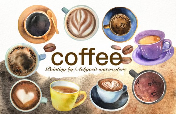 Coffee Cup Watercolor Clipart and Illustrations