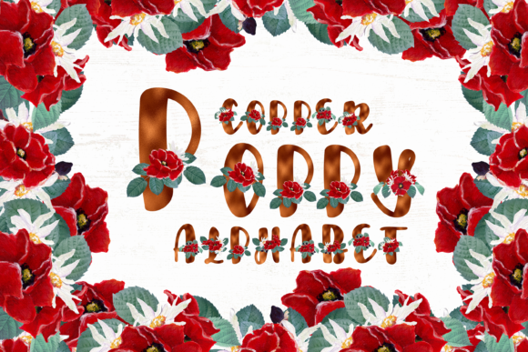 Copper Watercolor Poppy Alphabet Illustrations