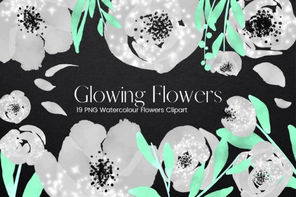 Glowing Grey Watercolour Flowers Illustrations