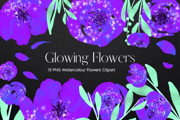 Glowing Purple Watercolour Flowers Illustrations