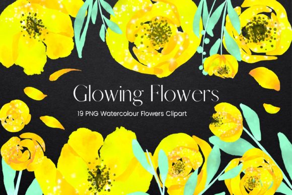 Glowing Yellow Watercolour Flowers Illustrations