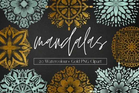 Green and Gold Watercolour Mandala Illustrations