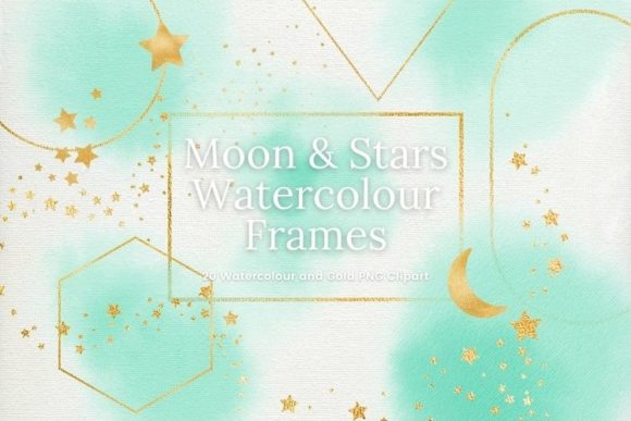 Green Watercolour and Gold Frame Clipart Illustrations