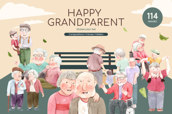 Happy Grandparent Day Watercolor Illustrations