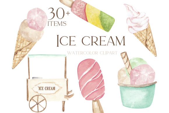 Ice Cream Clipart, Watercolor Ice Cream Illustrations
