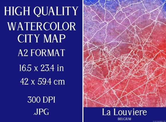La Louviere Belgium Watercolor City Map Illustrations