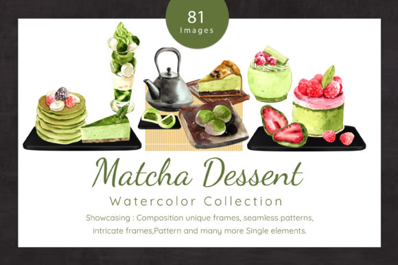 Matcha Dessert, Japanese Watercolor Illustrations