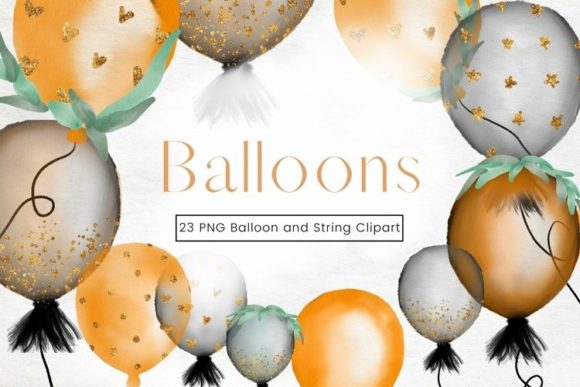 Orange and Black Watercolour Balloons Illustrations