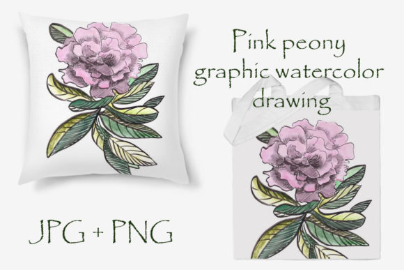 Pink Peony Graphic Watercolor Drawing
