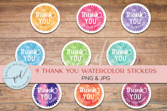 Printable Thank You Watercolor Stickers and Illustrations
