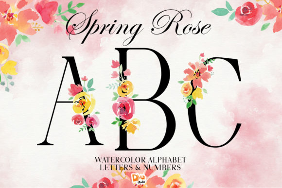 Spring Rose WaterColor Alphabet Illustrations