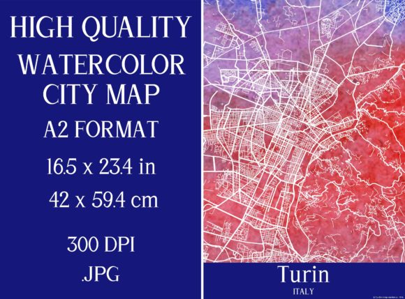 Turin Italy Watercolor City Map Illustrations
