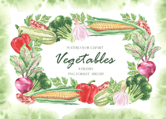 Vegetables Watercolor Frames. Illustrations