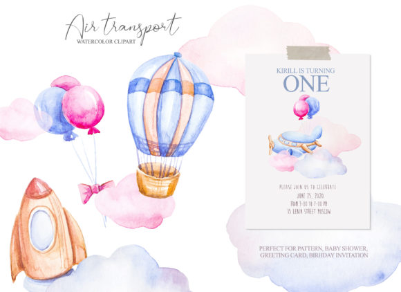 Watercolor Air Transport Clipart and Illustrations