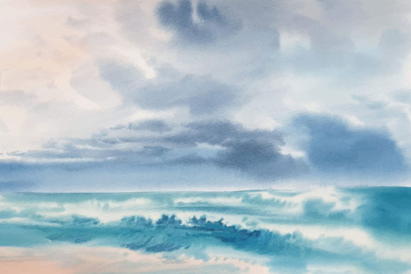 Watercolor Blue Sky and Clouds Landscape Illustrations