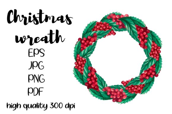 Watercolor Christmas Wreath, Frame PNG and Illustrations