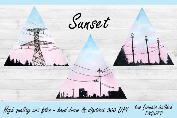 Watercolor Clipart Geometric Sunset,Sub Illustrations