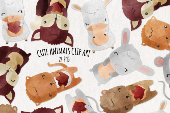 Watercolor Cute Animals Set of 24 Illustrations