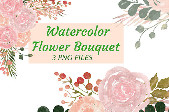 Watercolor Floral Clipart Pink Bouquet and Illustrations