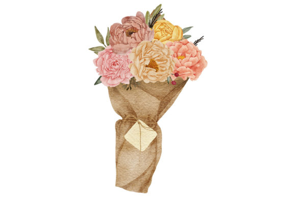 Watercolor Flower Bouquet with Wrap Illustrations