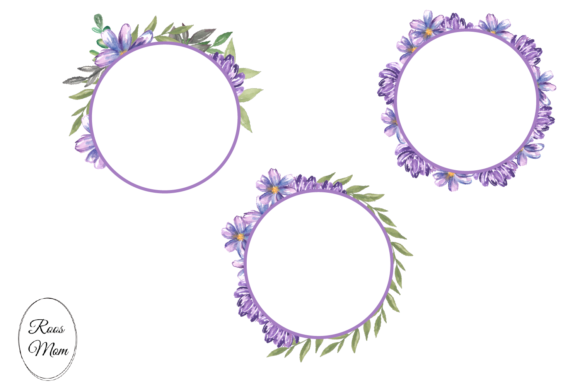 Watercolor Flower Frames Purple Illustrations