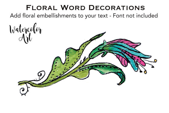 Watercolor Flower Pink and Teal Petals Illustrations