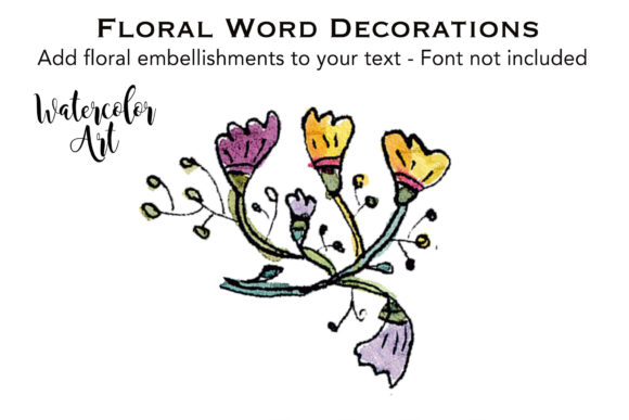 Watercolor Flower Purple Yellow Buds Illustrations