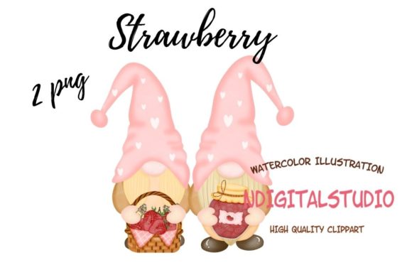Watercolor Gnome Strawberry Clipart: Whimsical Illustrations