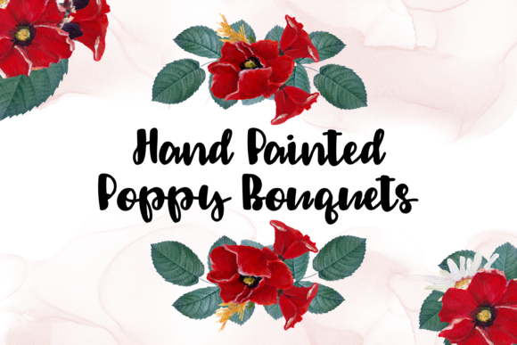Watercolor Poppy Clipart Bouquet Illustrations