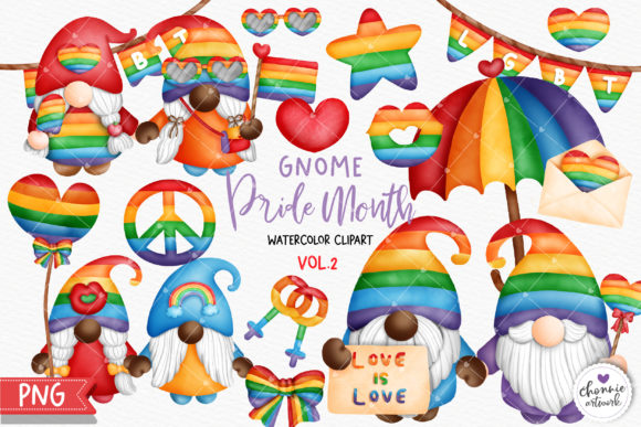 Watercolor Pride Gnome Clipart, Illustrations