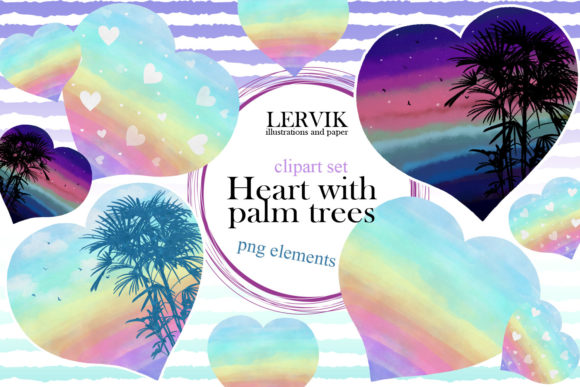 Watercolor Rainbow Hearts Palm Beach Illustrations