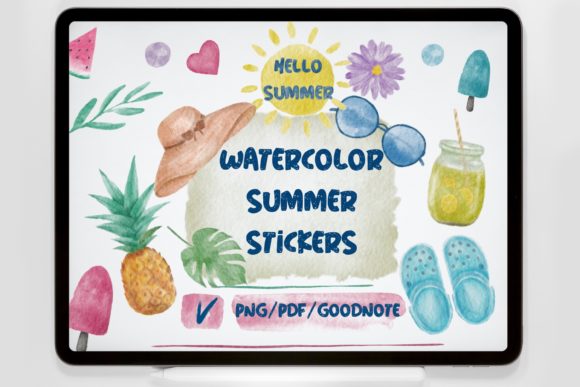 Watercolor Summer Stickers Cliparts and Illustrations