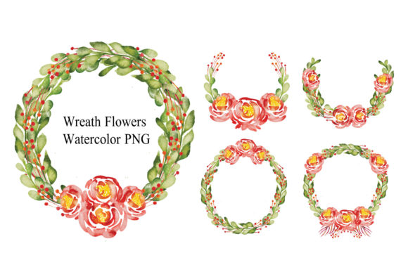 Wreath Flowers Natural Watercolor PNG Illustrations